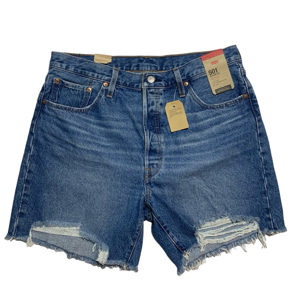 Levi's Blue Distressed 501 High-Waist Jean Shorts